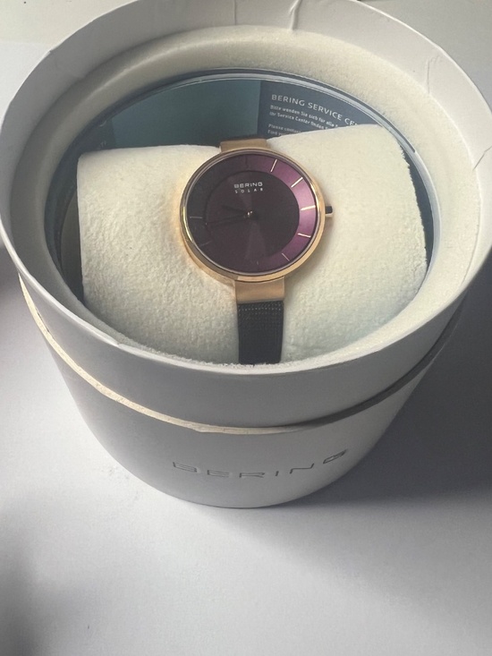 Bering Slim Solar Rose-Gold Case Purple Dial Mesh Band Lady\'s Watch 14631-969#A2